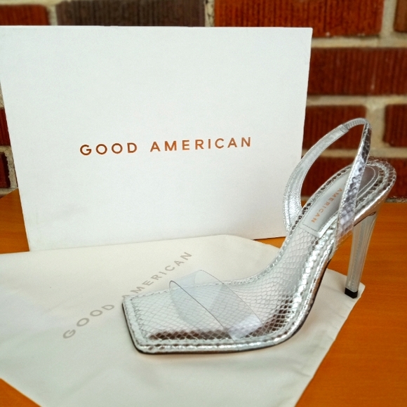NIB Good American Square Toe Lucite Pumps in Silver Snake Sz. 11 - Picture 6 of 10